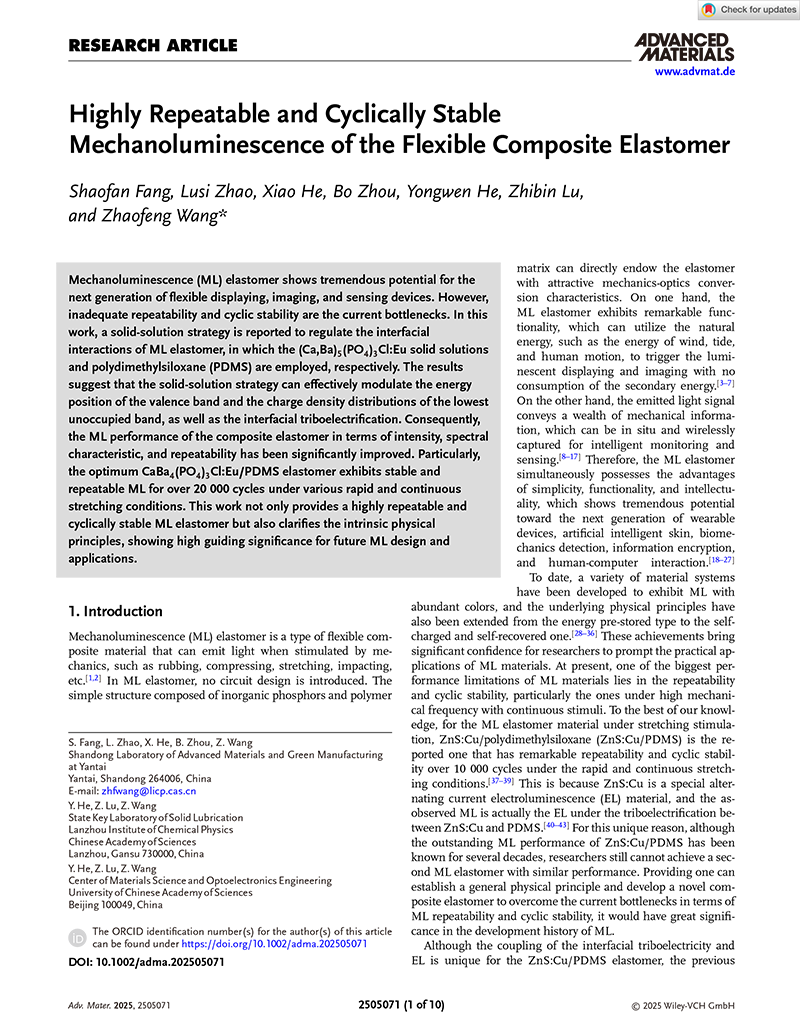 Highly Repeatable and Cyclically Stable Mechanoluminescence of the Flexible Composite Elastomer-1.png
